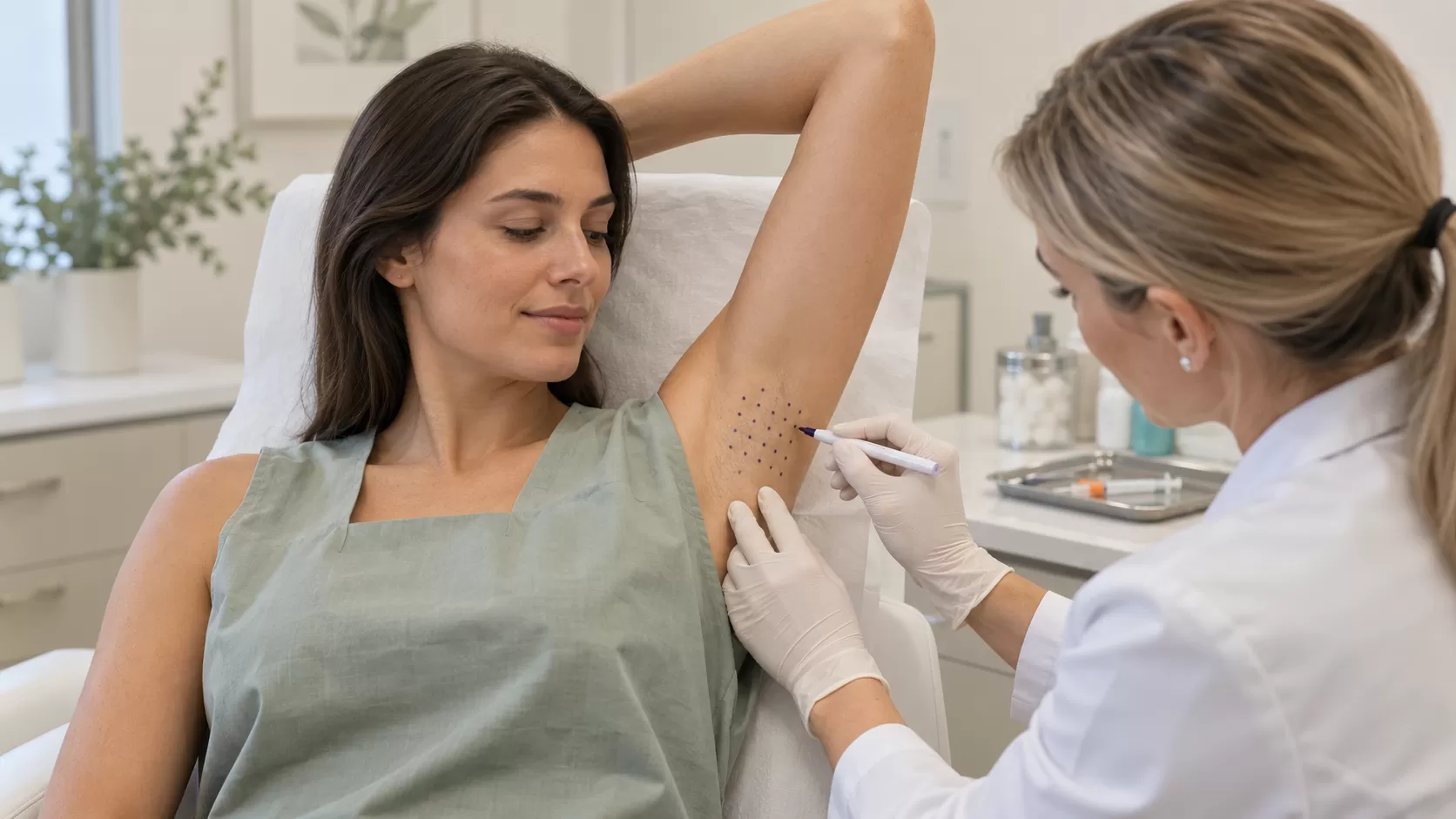 Marcarea punctelor pentru tratamentul injectabil al hiperhidrozei axilare