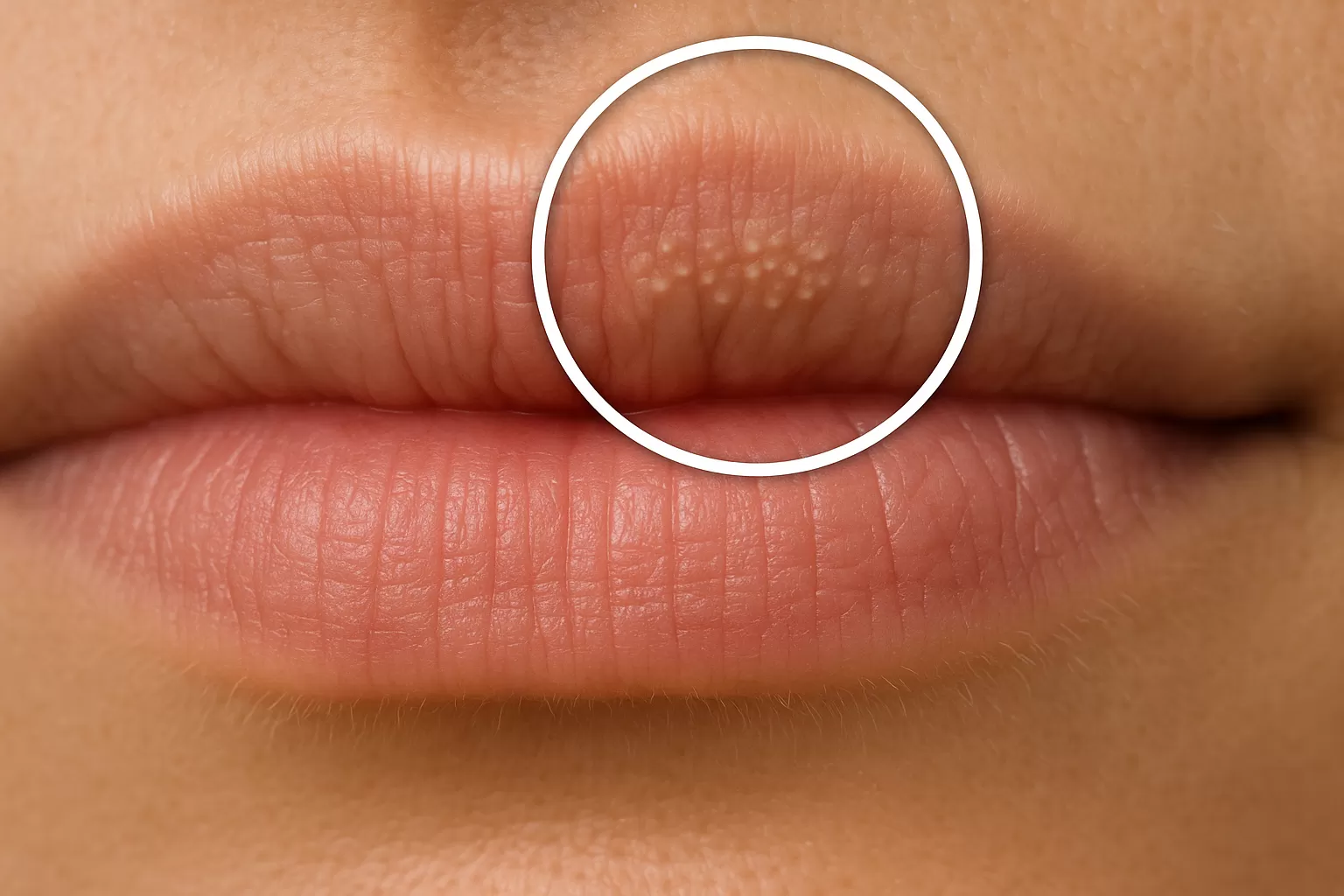 Puncte Fordyce pe buze după Injectarea cu Acid Hialuronic